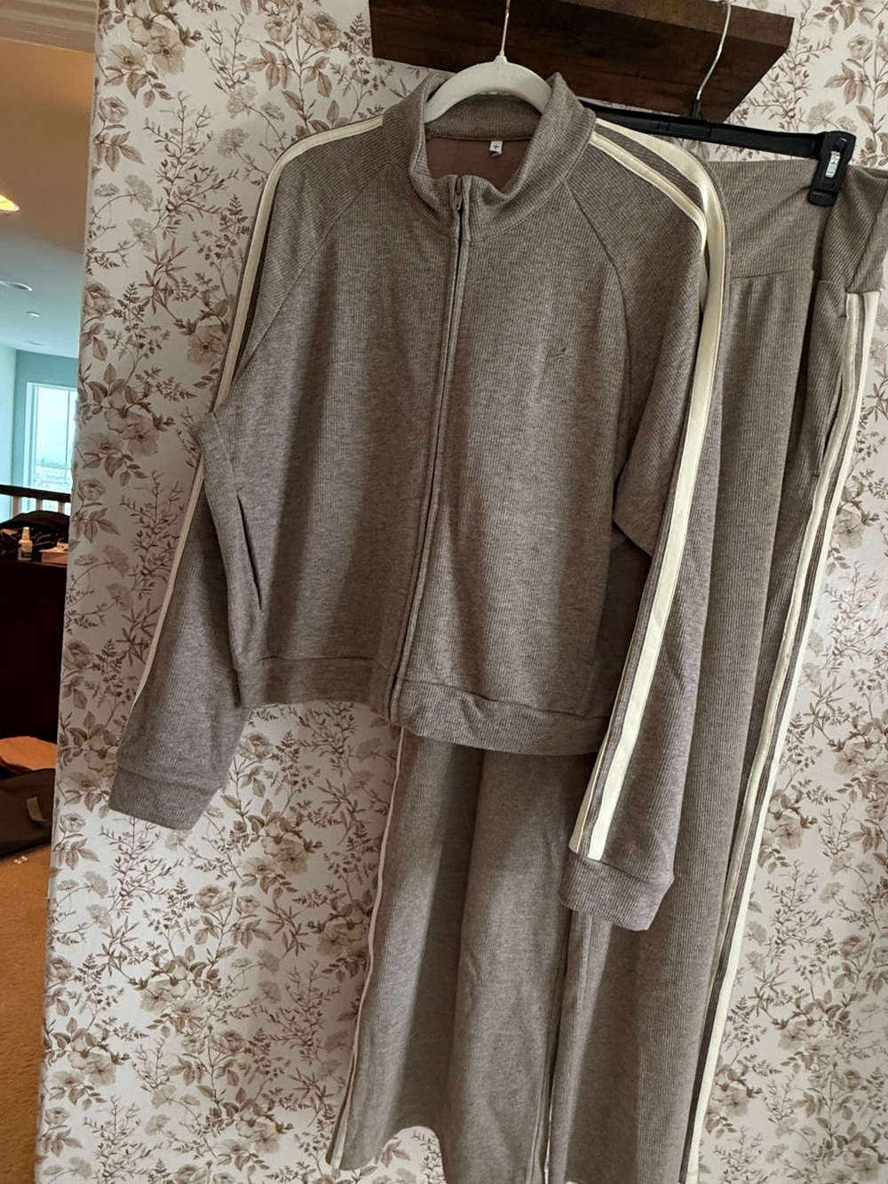 HALARA Full-Zip Track Jacket and Pants Sand with Cream Stripes Set